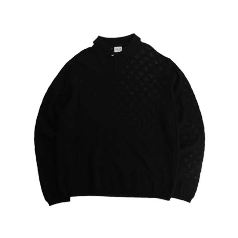 【OTSU】1990's ARMANI COLLEZIONI woven pattern skipper knit polo sweater ...