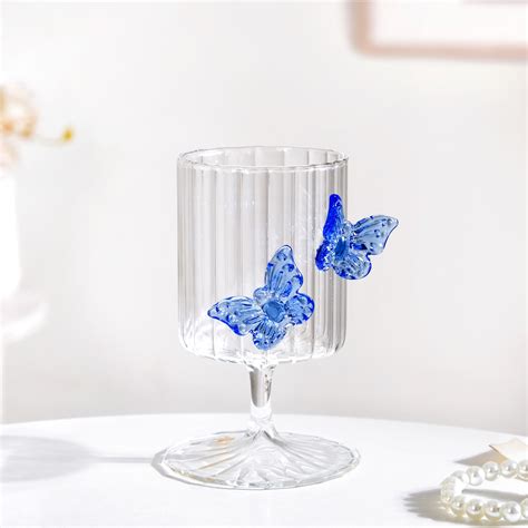 3D Butterfly Detailing Ribbed Wine Glass Blue 250ml Online - Premium ...