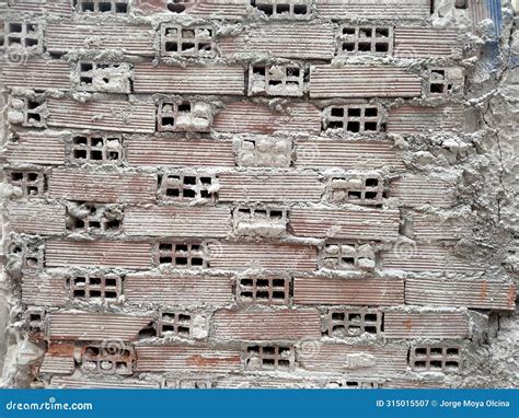 Rustic Old Wall Made of Hollow Bricks Stock Image - Image of mansory ...