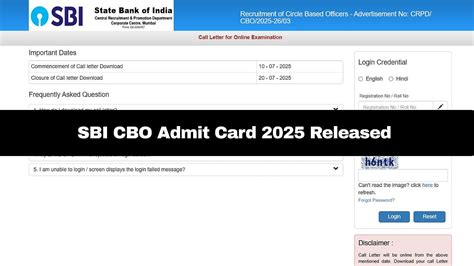 SBI CBO Admit Card 2025 Out At bank.sbi; Check Eligibility Criteria Here
