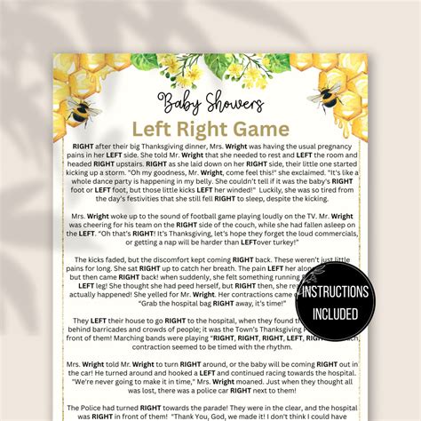 Left Right Baby Shower Game, Bee Baby Shower, Left or Right Story Funny ...