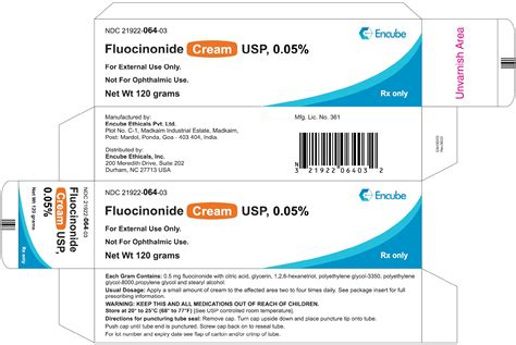 Fluocinonide Cream USP, 0.05% For External Use Only. Not For Ophthalmic Use. Rx only