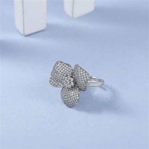 Sara Lotus Flower Silver Cz Ring – PP Jewellers