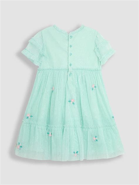 Buy JoJo Maman Bébé Mint Green Floral Embroidered Tiered Tulle Party ...