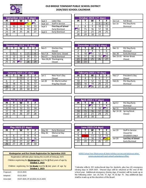 Old Bridge Township Public Schools Calendar 2025-2026