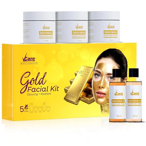 VCare Gold Facial Kit for All Skin Type | 5 Easy Step for Natural ...
