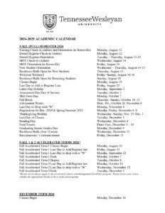 2024-2025AcademicCalendar | Tennessee Wesleyan University