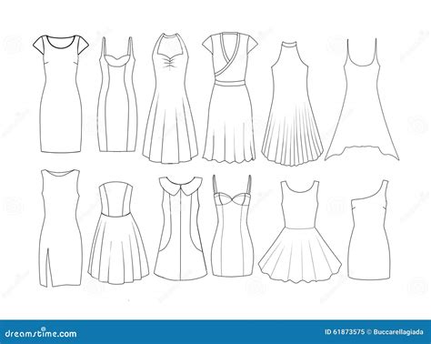 Set Of Fashion Flat Templates Sketches - Woman Dresses - Short And ...