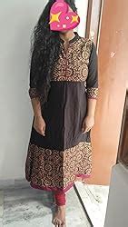 SIDDHANAM Women's Pure Cotton Gold Print A-Line Festive Kurta (Black ...