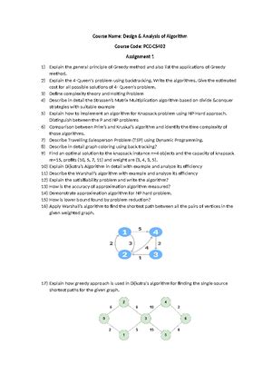 Question Paper Design and analysis of algorithms - B VIth Semester ...