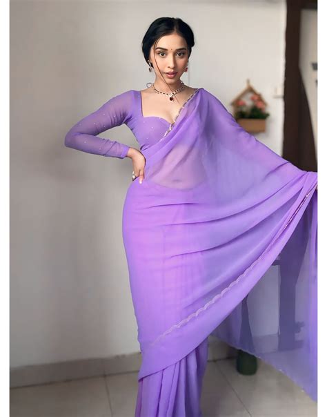 Lavender Georgette With Cutwork Border Ready To Wear Saree – Sareewave