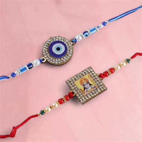 Buy Handmade Shri Ram & Evil Eye Rakhi With Roli Chawal | Set Of 2 ...