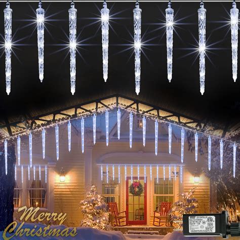 White Icicle Lights Outdoor, 55LED 10Tubes Crystal Icicle String Lights ...