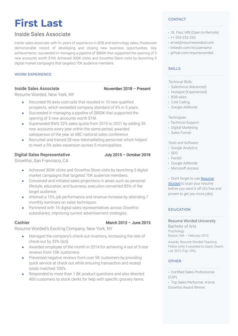 3 Inside Sales Resume Examples for 2025 | Resume Worded