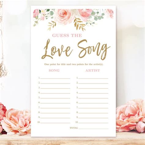 Bridal Shower Game Guess the Love Song Game Name That Tune - Etsy India