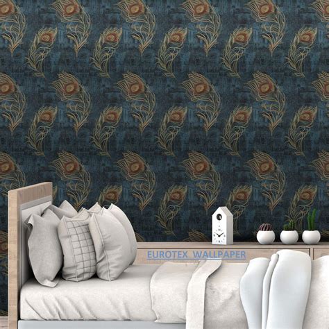 Eurotex Mor Pankh Design, Peacock Feather Wallpaper, (Luxury Vinyl Coa