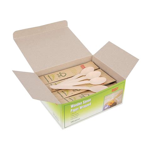 Gmark Disposable Wooden Spoons Paper Wrapped | Pack of 100-6.5" Spoons ...