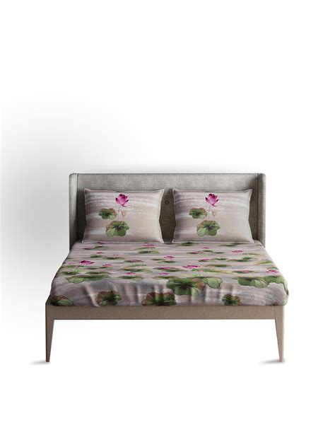 300 TC Lotus Sand 100 Percent Cotton Queen Size Bed Sheet with 2 Pillow ...