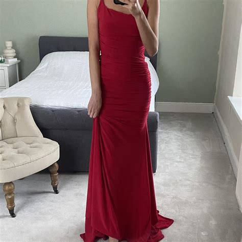 Worn once for a few hours. Floor length red dress.... | Depop
