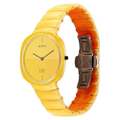 Titan Squircle Camo Quartz Analog Yellow Dial Ceramic Strap Watch For ...