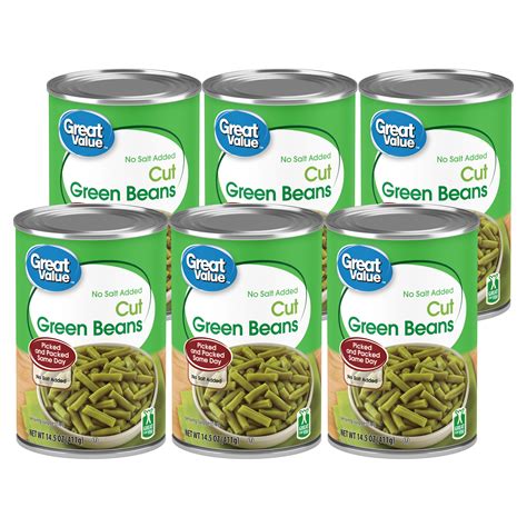 (6 Cans) Great Value Canned No Salt Cut Green Beans 14.5 oz - Walmart.com