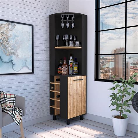 Kaia corner bar cabinet with 4 shelves 10 wine cubbies cabinet and ...