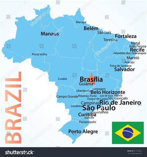 Brazil Map Largest Cities Carefully Scaled Stock Vector (Royalty Free ...