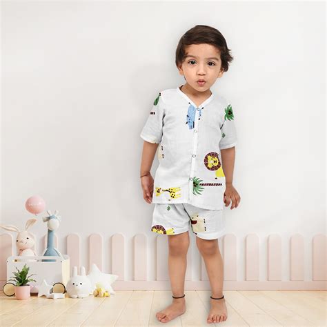 Kids Organic Cotton Muslin Co-Ord Set | Shirt & Shorts | Lion – Moms Home