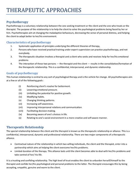 Therapeutic Approaches Psychological disorders notes Psychological ...