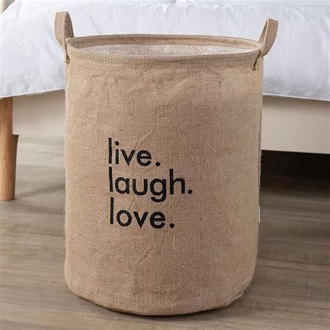 HOKIPO Fabric Folding Laundry Basket for Clothes, Round Collapsible ...