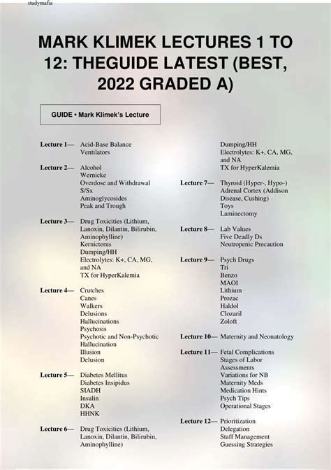 MARK KLIMEK LECTURES 1 TO 12: THEGUIDE LATEST (BEST, 2022 GRADED A ...