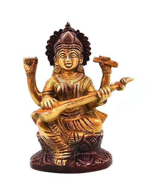 CraftVatika Brass Goddess Saraswati Idol - 4.7 Inches Height, Hindu ...