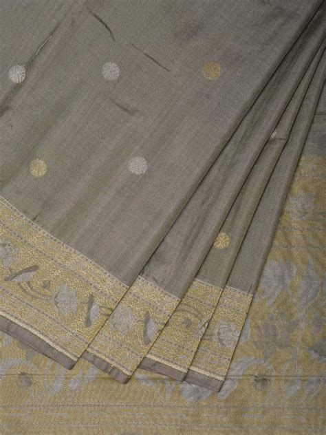 Grey Banaras Silk Handloom Saree with Round Buta and Border Design b02 ...