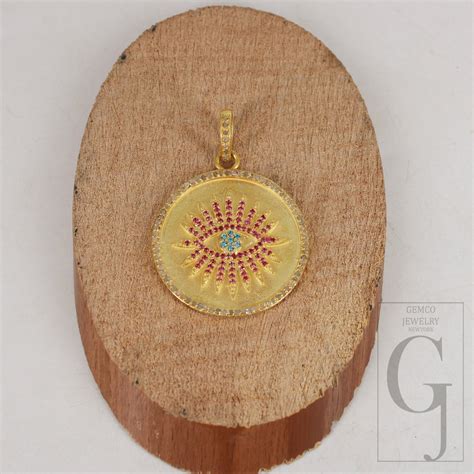 14k Gold Finish Evil Eye Pendant Designer Rosecut Pave Diamond Pendant ...