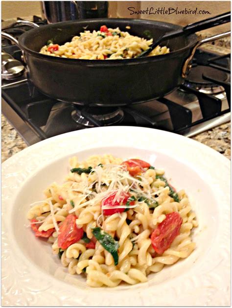 Pasta with Spinach, Tomatoes, Asiago and Parmesan Cheese - Sweet Little ...