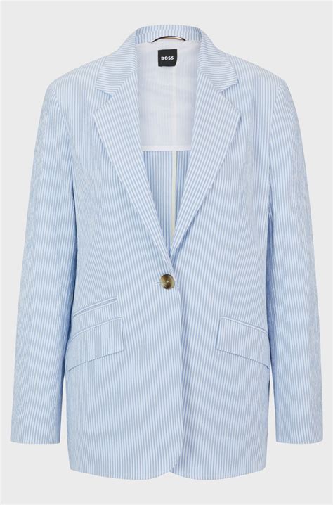 BOSS - Relaxed-fit jacket in striped stretch-cotton seersucker - Light Blue