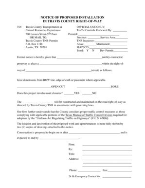 Fillable Online traviscountytx NOTICE OF PROPOSED INSTALLATION - Travis ...