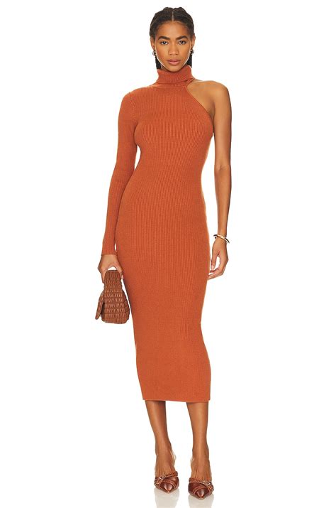 Bardot Asymmetric Sleeve Knit Dress in Toffee | REVOLVE