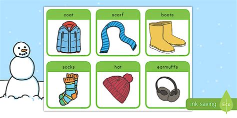Winter Clothes Picture Cards