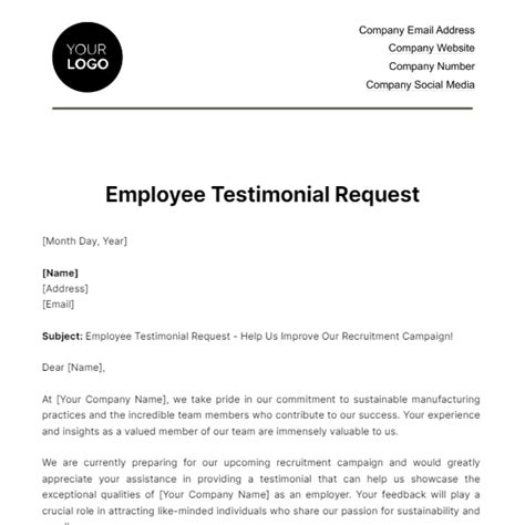 Free Employee Testimonial Request HR Template to Edit Online