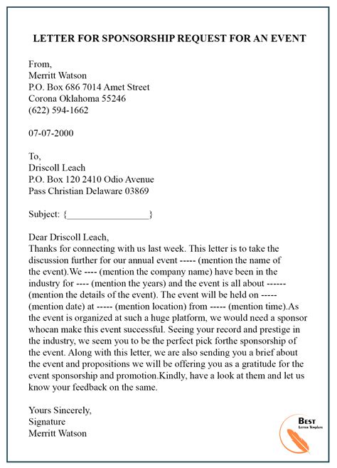 Sponsorship Letter for Event Template- Format, Sample & Example