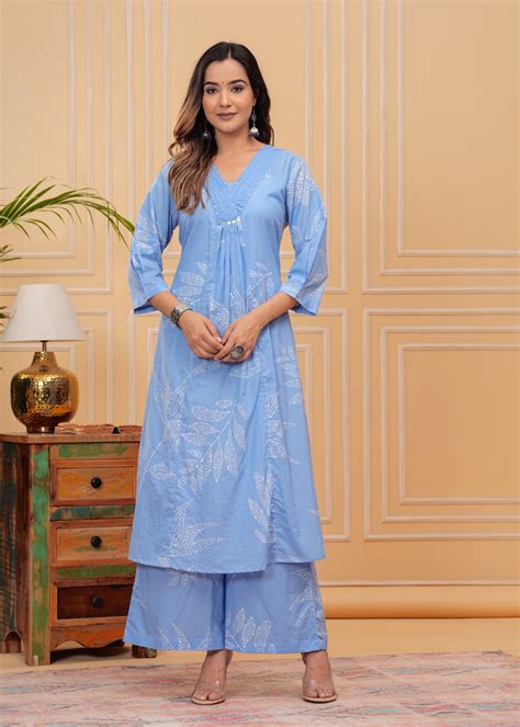 Suits For Women Online - Blue A-Line Kurta Set For Women – Chaheti