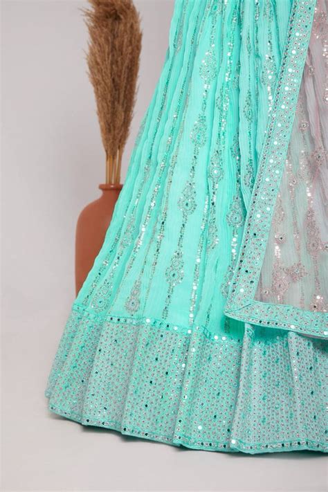 Sky Blue Elegant Heavy Georgette Embroidered Lehenga Set wit