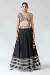 Buy Black Tussar, Organza Mirrors, Embroidery, Tassels V-neck Lehenga ...