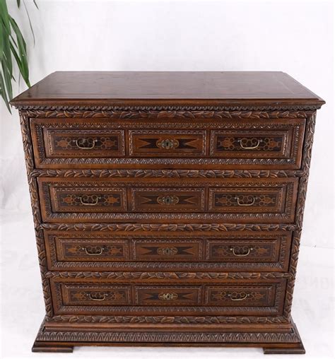 Heavily Carved Spanish Style 4 Drawers Commode Chest of Drawers Dresser ...