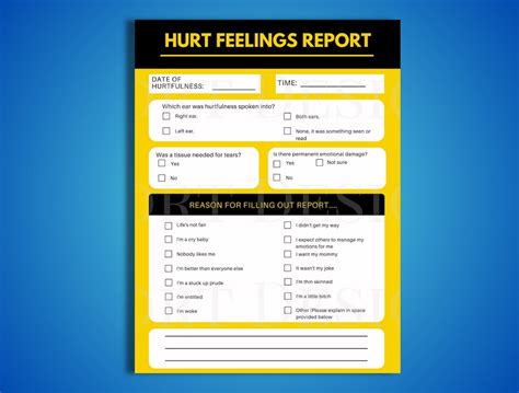 Hurt Feeling Report Full Color PDF Printable Funny Office Prank Gift ...