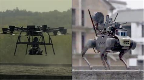 Robot dog armed with machine gun airdropped from drone in viral video