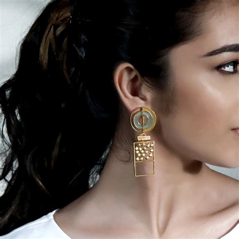 Buy Gold Plated Split Circular Blockdrop Earrings | Suhani Pittie