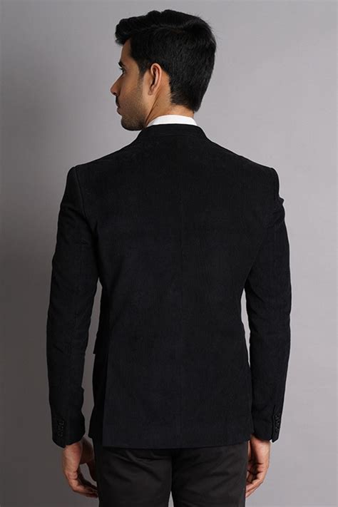 Buy WINTAGE Men's Corduroy Cotton Black Solid Blazer Online