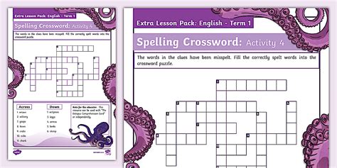 Gr. 4 Extra English Lessons Spelling Crossword: Activity 4
